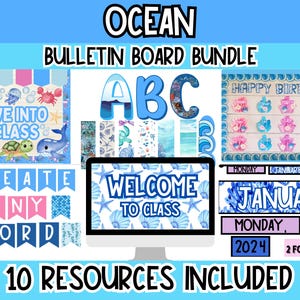 Ocean Bulletin Board Bundle | Editable Under the Sea Classroom Decor | Beach Theme Teacher Printables l Ocean Bulletin Board and Door Decor