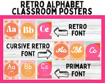 Retro Klassenzimmer Alphabet Poster l Groovy Poster für Klassenzimmer Dekor l Druckbare Alphabet-Klassenzimmer Dekor l Groovy Klassenzimmer Thema