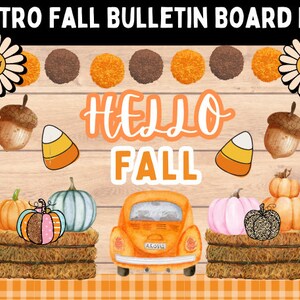 Fall Retro Bulletin Board Kit l Retro Hello Fall Bulletin Board Set l Classroom Fall Decorations l Fall Pumpkin Door Decorations l October