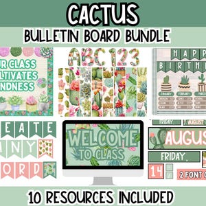 Cactus Bulletin Board Bundle | Editable Classroom Decor | Printable Succulent Theme Teacher Kit l Cactus Bulletin Board and Door Decor