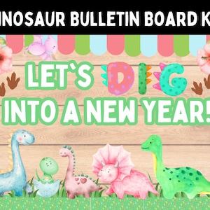 Dinosaur Bulletin Board Kit for New Years l January Dinosaur Door Decor l Preschool Dinosaur Theme l Kindergarten Dinosaur Class Decorations