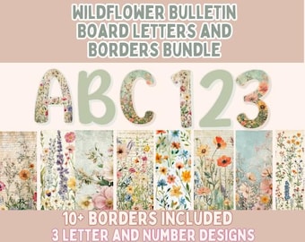 Letras y bordes para tablones de anuncios con flores silvestres l Decoración de puertas con flores silvestres l Decoraciones para clases con flores silvestres - Letras y bordes para clases con flores silvestres