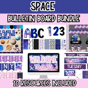 Space Classroom Bulletin Board Bundle | Outer Space Bulletin Board Kit | Editable Galaxy Theme Bulletin Board Letters, Borders, and Posters
