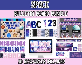 Space Classroom Bulletin Board Bundle | Outer Space Bulletin Board Kit | Editable Galaxy Theme Bulletin Board Letters, Borders, and Posters