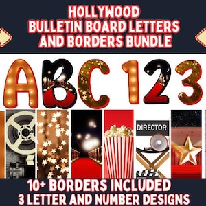 Hollywood Bulletin Board Letters and Borders l Hollywood Door Decor l Hollywood Class Decorations - Movie Star Class Bulletin Board Set