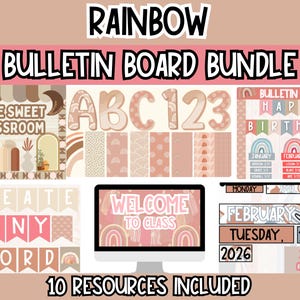Boho Rainbow Bulletin Board Bundle | Editable Boho Classroom Decor | Rainbow Letters, Borders, Banners, Posters | Back to School Decor