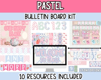 Paquete de tableros de anuncios Pastel Coquette / Decoración editable con lazo rosa para el aula / Imprimibles suaves y femeninos para maestras l Tablero de anuncios Coquette