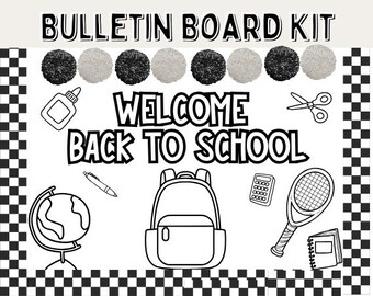 Black and White  Bulletin Board Kit l No Color Ink Bulletin Board Set l Black and White Classroom Decorations l Door Decorations
