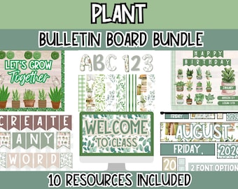 Paquete de tableros de anuncios con temática de plantas / Decoración botánica para el aula / Kit de decoración imprimible y editable para el aula para maestros l Aula de plantas