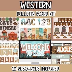 Western Bulletin Board Bundle | Editable Classroom Decor | Cowboy Classroom Theme Printable Kit l Western Bulletin Board and Door Decor