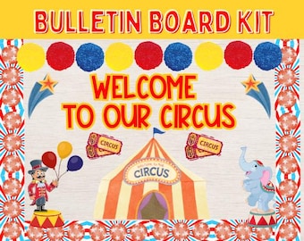 Kit de tablero de anuncios de circo l Juego de tablero de anuncios de circo l Decoraciones para aulas de circo l Decoraciones para puertas de circo l Decoración para aulas de circo