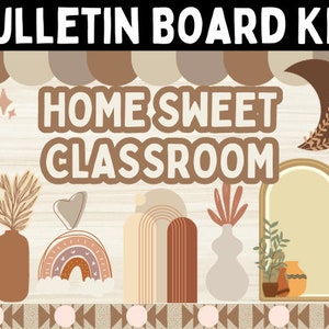Boho Bulletin Board Kit l Boho Door Decor Set l Boho Theme Classroom Decor l Hogar Dulce Aula Estética Neutral