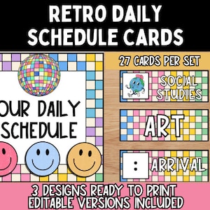 Groovy Classroom Schedule Set l Retro Classroom Daily Schedule Display l Editable Version Included l Retro-Disco Classroom Theme