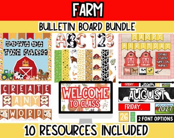 Farm Bulletin Board Bundle | Editable Classroom Decor | Printable Farm Theme Teacher Kit l Farm Bulletin Board and Door Decor l Farm Theme