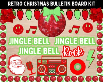 Kit de tablón de anuncios de Navidad retro - Decoración de puerta temática de vacaciones disco -Decoraciones navideñas retro - Tablón de anuncios de diciembre - Groovy Winter