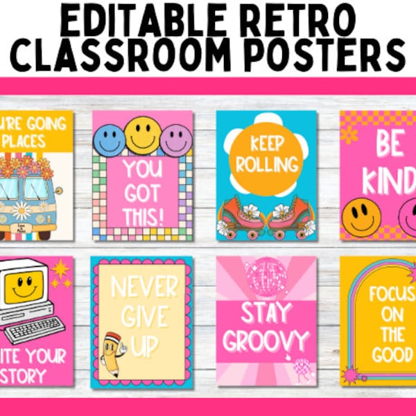 Retro Classroom Decor l Retro Posters for Bulletin Board or Classroom Decor l Text Editable Classroom Posters l Printable Classroom Decor