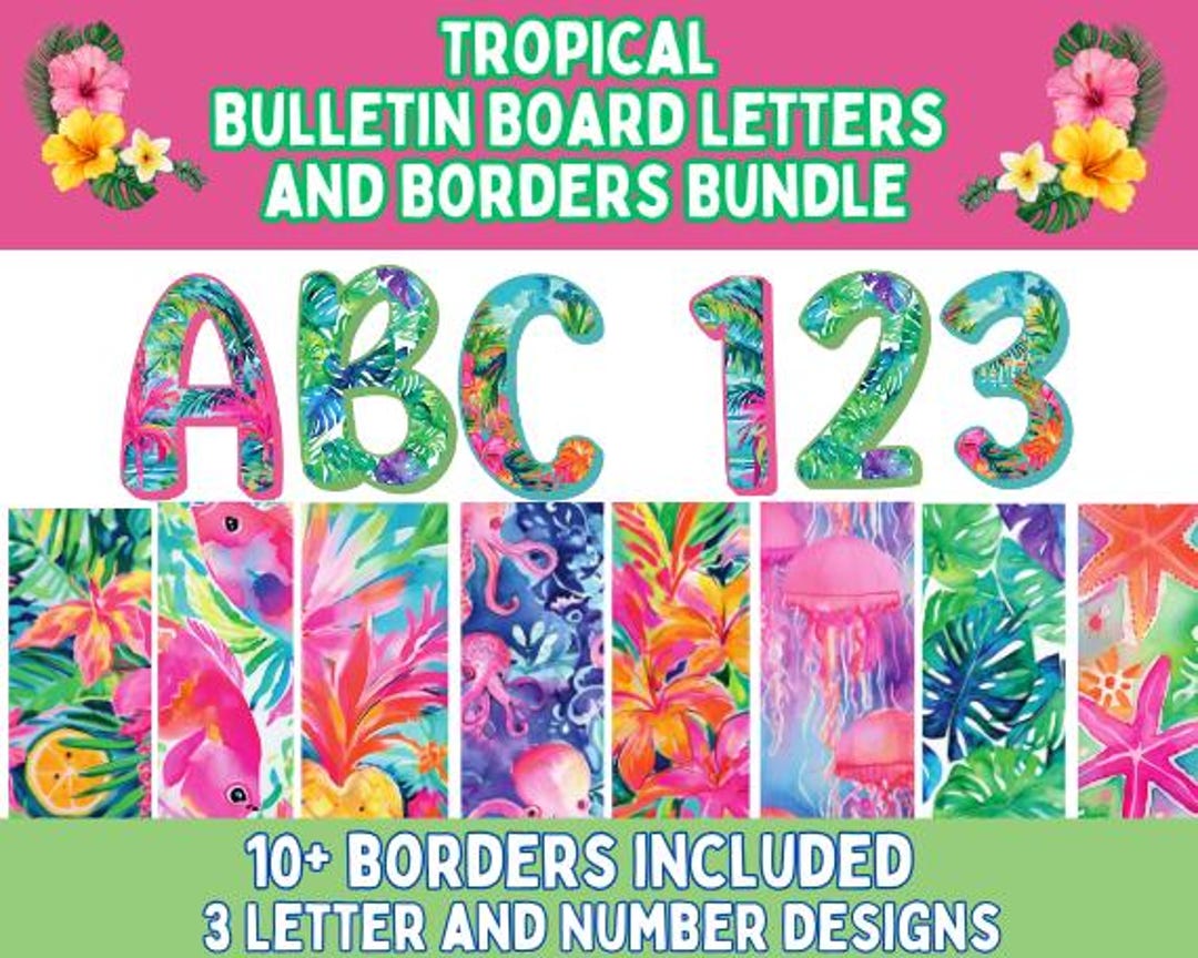 Tropical Bulletin Board Letters and Borders L Tropical Door Decor L ...