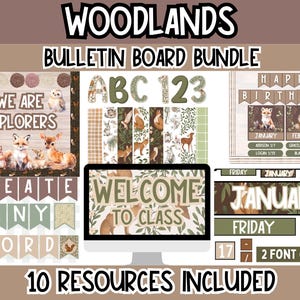 Woodland Bulletin Board Bündel | Waldtier Klassenzimmer Dekor | Rustikales Natur-Themen Druckset für Lehrer und Lehrer l Wald Klassenzimmer Thema