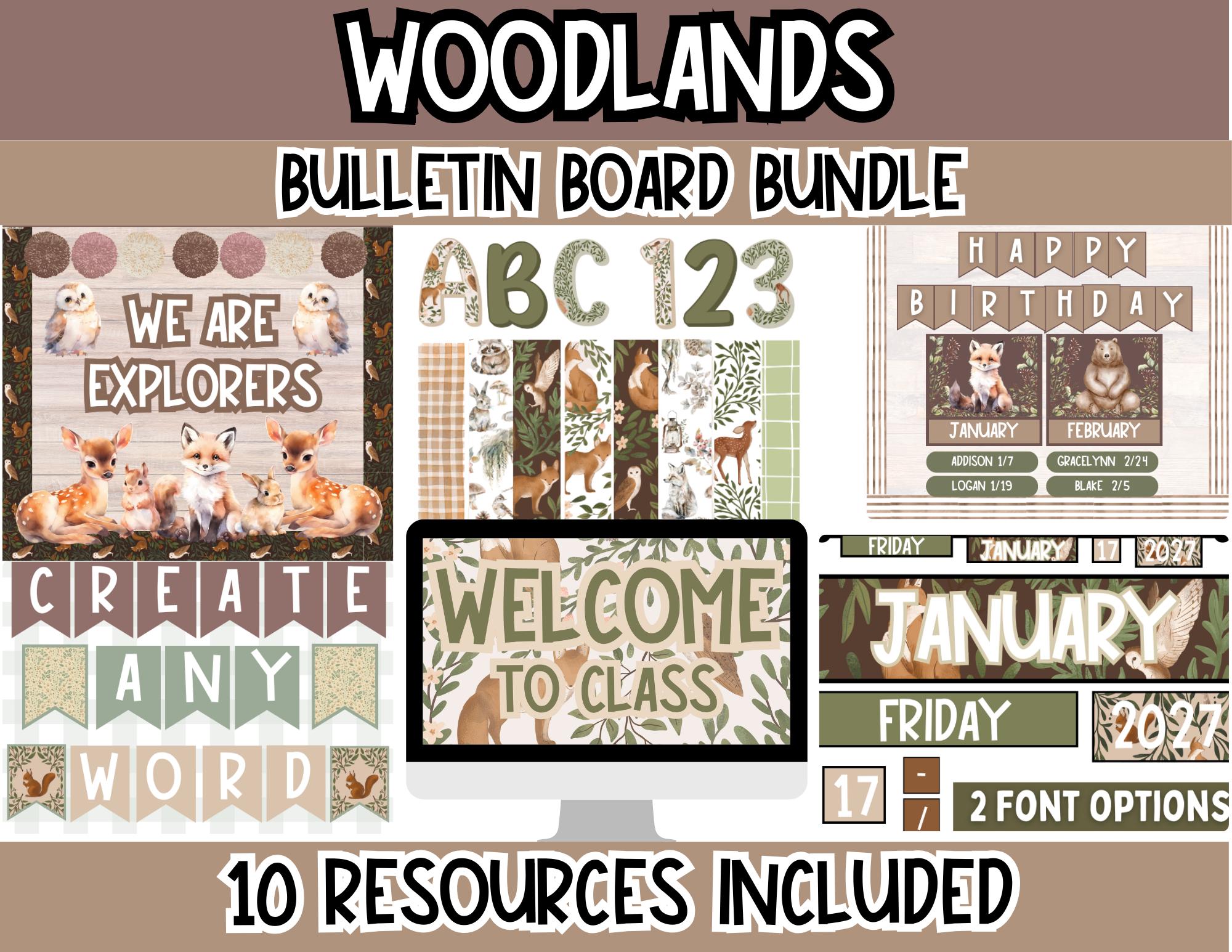 Woodland Bulletin Board Bundle | Forest Animal Classroom Decor | Rustic Nature-Themed Printable Kit for Teachers l Woodland Classroom Theme