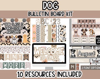 Dog Bulletin Board Bundle | Editable Classroom Decor | Printable Puppy Theme Teacher Kit l Dog Bulletin Board Kit and Door Decor l Dog Theme