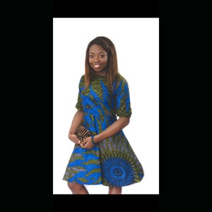 Blue and Khaki A-Line Kitenge Dress