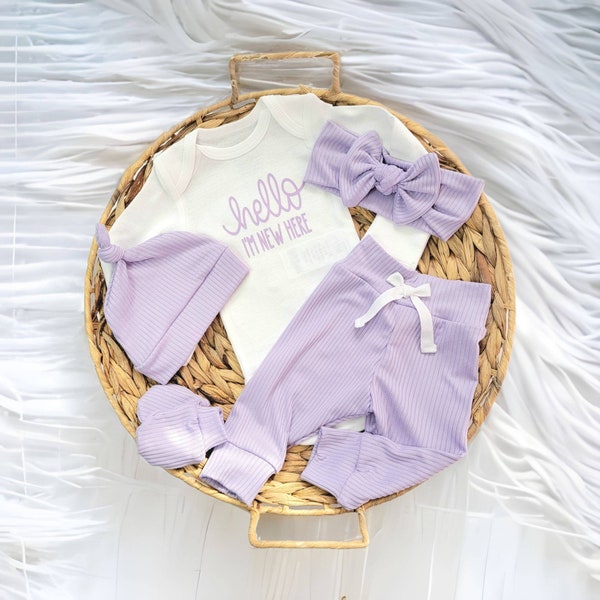 Tenue de retour à la maison pour fille, tenue de retour à la maison VIOLET, tenue de nouveau-né, bébé de Pâques, tenue, cadeau de baby shower, cadeau de baby shower, tenue de premie