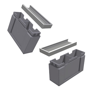 May include: Two grey rectangular storage containers with internal dividers and two matching rectangular lids. The containers feature a solid base with notched side walls, and the lids are designed to fit securely over the top openings.