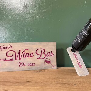 Custom Carved Wine Bar Sign and Floating Wine Bottle Holder