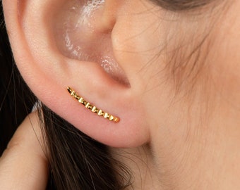 Minimalist Line Ear Climber Earring, gold curved Silver Earrings