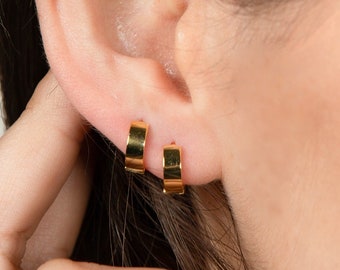 Mini Thick Gold Hoops Jewelry, gold curved Silver Earrings