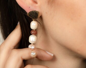 Colorful Pearl Drop Earring , Summer pearl earrings