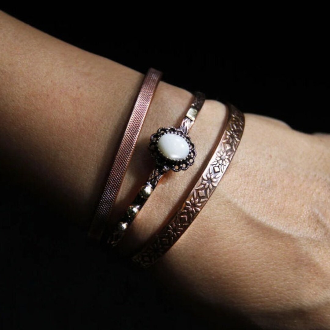 Tilsim Copper Hand Embroidered Textured Bracelet Minimal Copper Armband