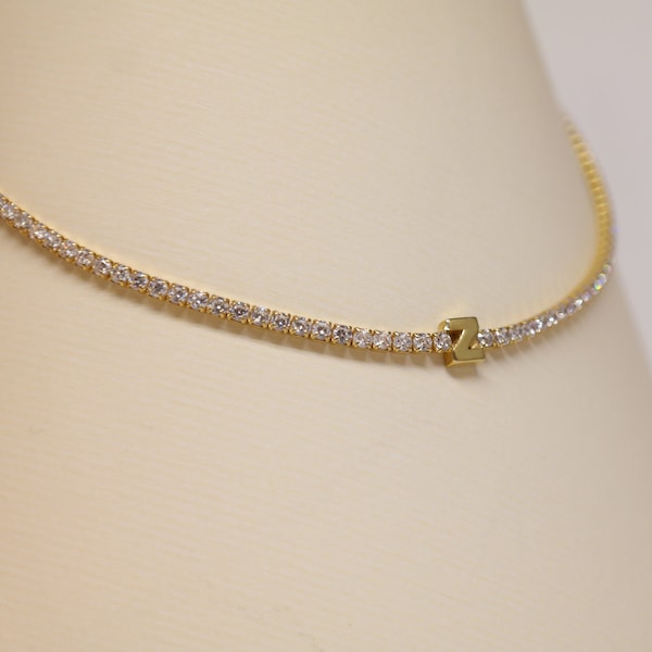 Tennis Letter Necklace Crystal Initial Name Custom Waterway Choker with Cz Stones Silver 14K Gold Plated Personalized Family Surname Jewelry
