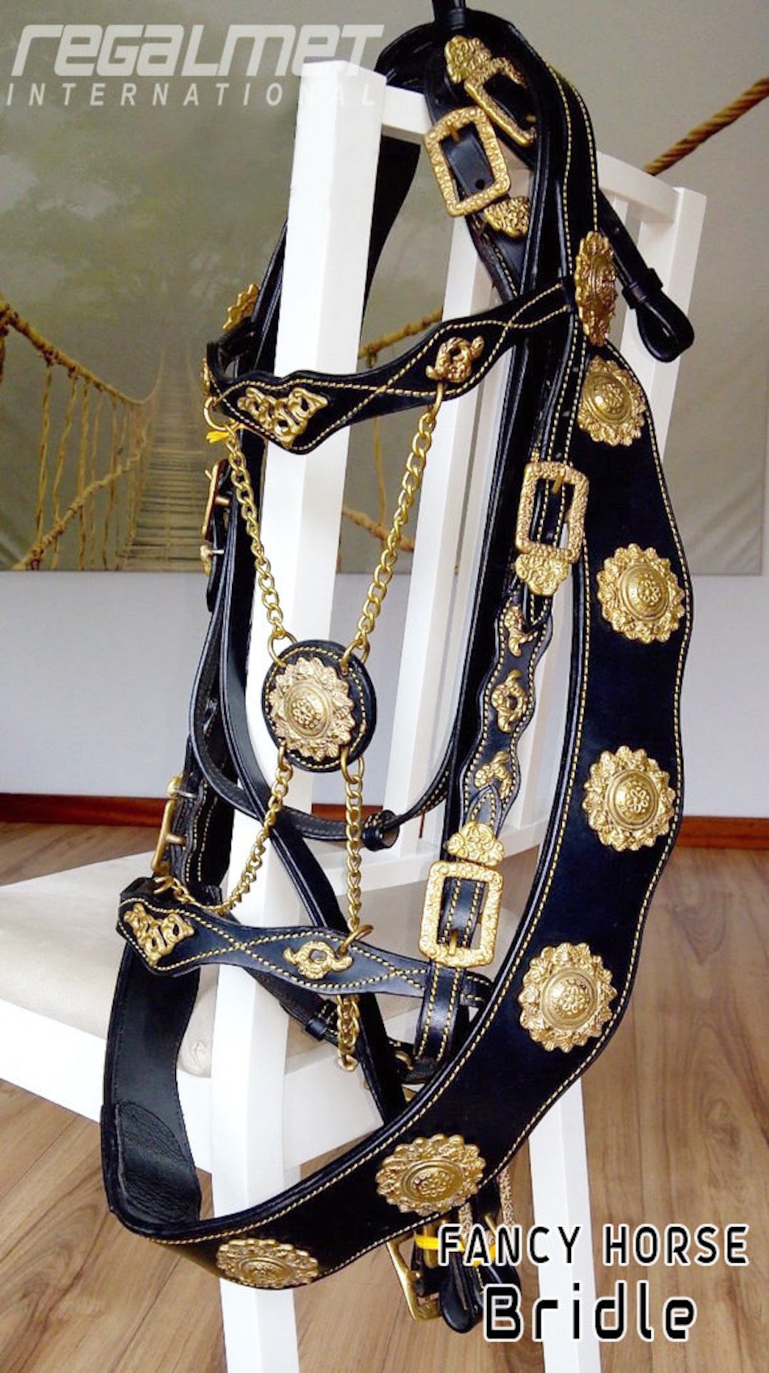 Fancy Horse Bridle With Fancy Breast Collar With Reins Spanish Style