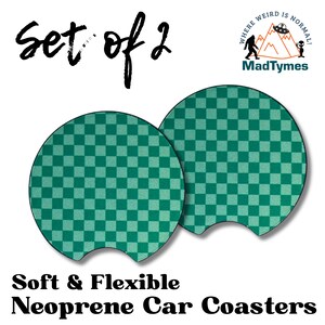 Trendy Checks Car Coasters Set of 2, Pretty Checkered Car Coasters, Groovy Colors, Trendy Retro Car Coasters, Boho Car Coasters