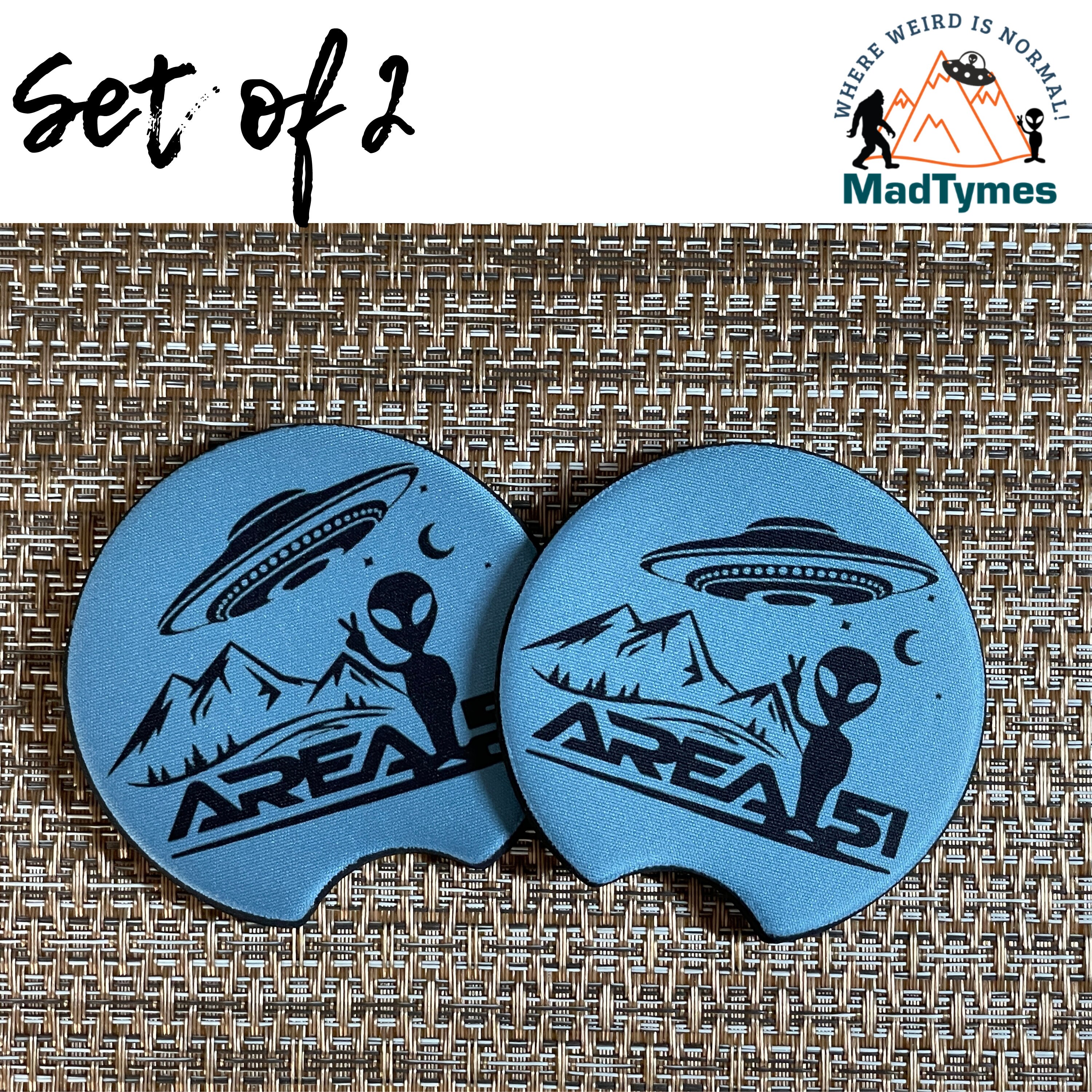 Area 51 Alien Car Coasters(set of 2)—UFO Groom Lake Cup Holder Inserts ...