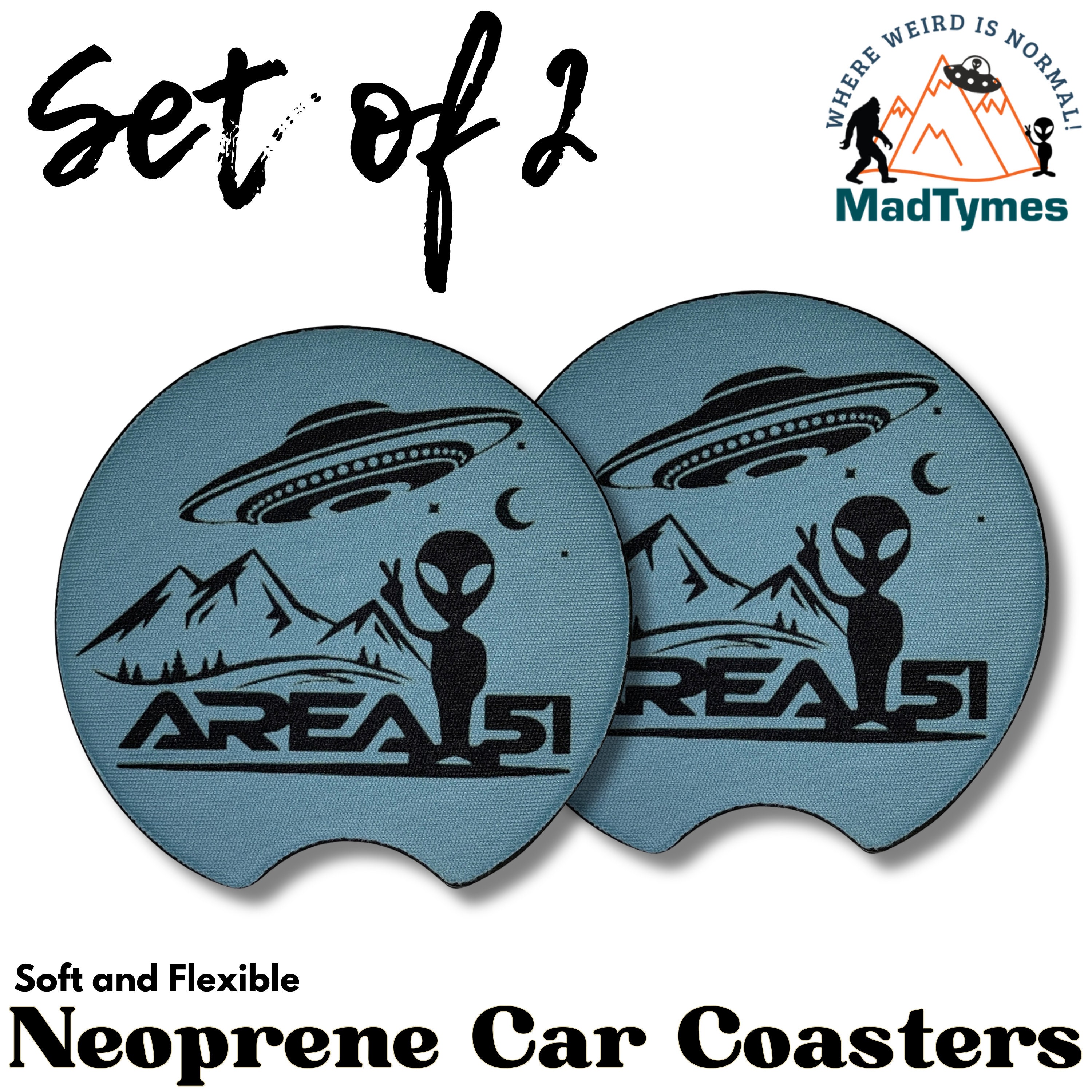 Area 51 Alien Car Coasters(set of 2)—UFO Groom Lake Cup Holder Inserts ...