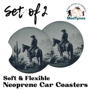 Car Coasters Western Set of 2; Gift for Him; Western Car Interior Accessories, Western Deco, Black and White Retro Look New Car/Truck Gift