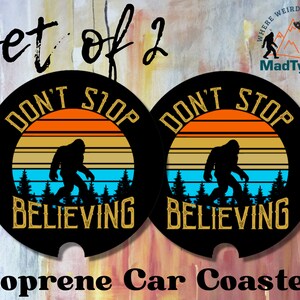 Big Foot Colorful, Don't Stop Believing in Big Foot, CAR Coaster Funny, Car Coasters set of 2, Big Foot is Real!, Big Foot Car Coasters