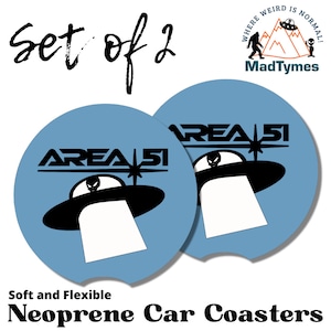 Area 51 Security Car Coasters(Set of 2)—Alien UFO Cup Holder Inserts | Groom Lake Mystery Gift for Men & Truck Accessories Decor #A51-07