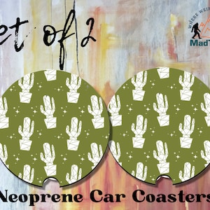 Cactus Car Coasters Set of 2 | Super Absorbent Cactus Car Coasters | Saguaro Cactus Gifts | Desert Decor for Car Cup Holders