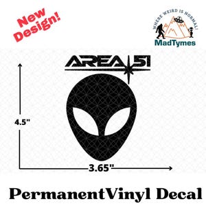 Area 51 Decal, 4.5-Inch Alien Head Sticker in Permanent Vinyl