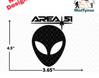 Area 51 Decal, 4.5-Inch Alien Head Sticker in Permanent Vinyl
