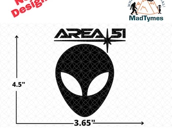 Area 51 Alien Head Decal—Large 4.5" Grey Alien Sticker | Horizontal UFO Car Window Decal, Sci-Fi Souvenir Art, Custom Color #DCL-A52