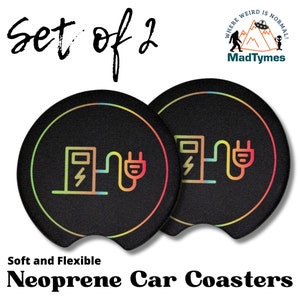 Electric Car Enthusiast Coasters Set of 2 Charging Station Icon EV Car EV Truck EV Car Decor Plug It In New Electric Car Gift Ev Accessories