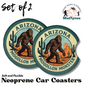 Mogollon Monster Car Coasters(Set of 2)—Arizona Bigfoot Cup Holder Inserts | Payson AZ Cryptid Gift for Men & Truck Accessories Decor #AZ02