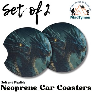 Fire and Ice Dragon Car Coasters(Set of 2)—Fantasy Mythical Cup Holder Inserts | Dragon Lover Gift for Men & Truck Accessories Decor #DR01