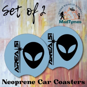 Area 51 Alien CAR Cup Holder Coaster Funny Cute Car Coasters set of 2, Ford Maverick Ford Bronco Retro Car Coaster Cup Holder Coasters Gift