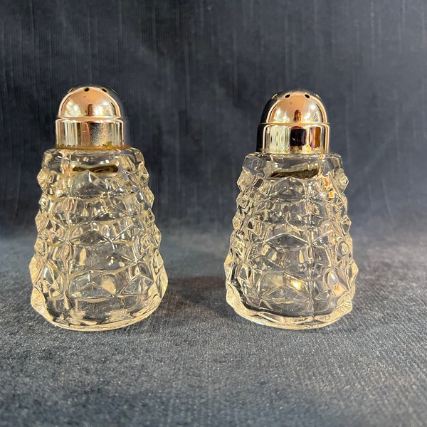 Pair of Fostoria American Salt and Pepper Shaker Set with Metal Lids