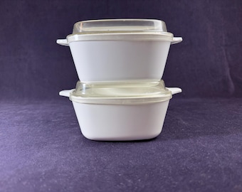 2 Individual Baking Dishes, Corning Ware P-43-B White Coupe, 2-3/4 Cup with Lids